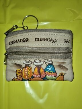 VINTAGE Ecuador Cuenca Hand-Painted Leather Coin Purse -